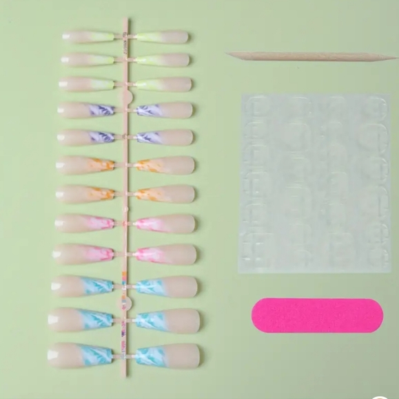 24pcs Glossy Rainbow French Tip Press On Nails - Long Ballerina Fake Nails - Picture 4 of 6